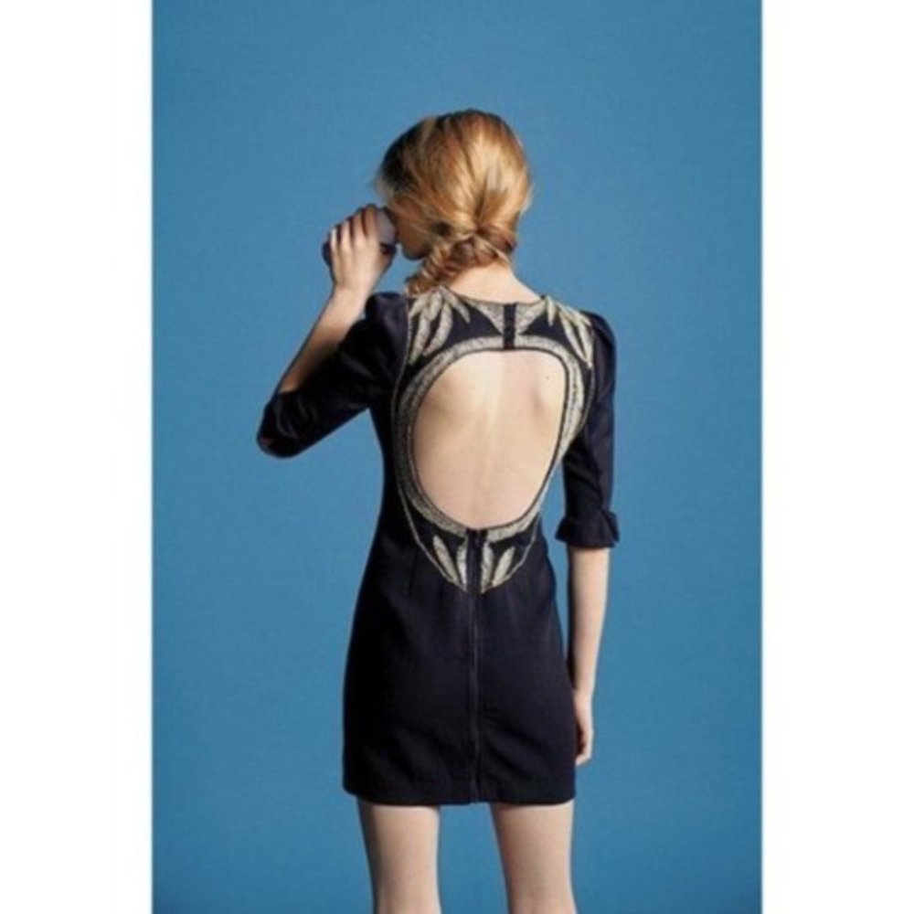 Open Back Beaded Black Mini Dress